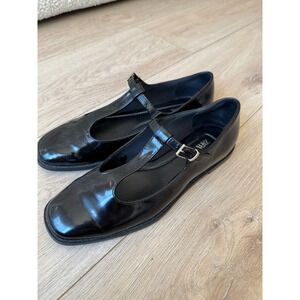 ZARA Black Patent T-Strap Mary Jane Flats Square Toe Buckle Women's Shoes size38